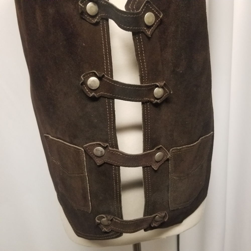 Vintage 70s Handmade Western Boho‎ Cowgirl Brown Suede Leather Snap Vest Md - Picture 7 of 10